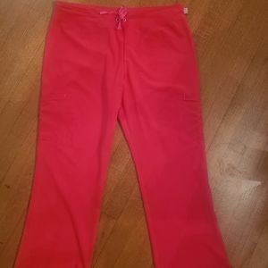 Red Smitten scrub pants in EUC